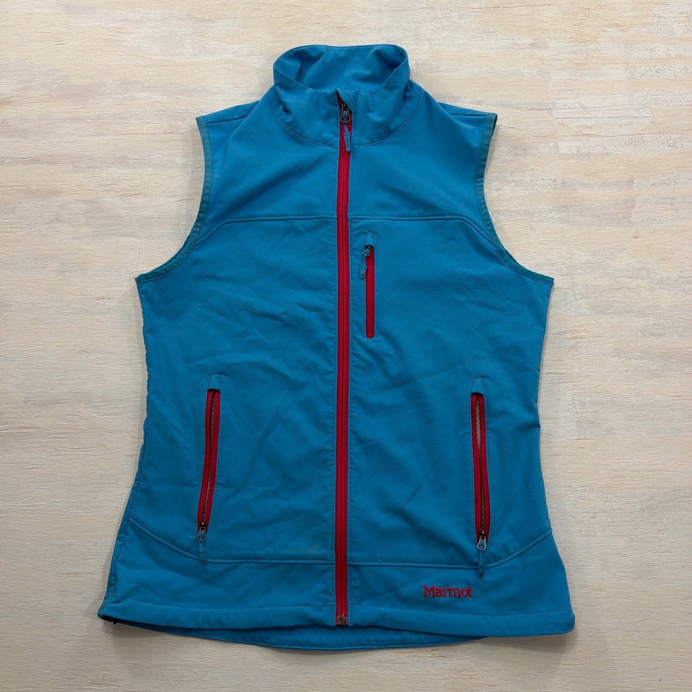 Marmot Vest Softshell Full Zip Pockets Blue Red Women Size M